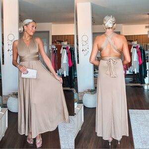 Elegant Tan Halter Maxi Dress